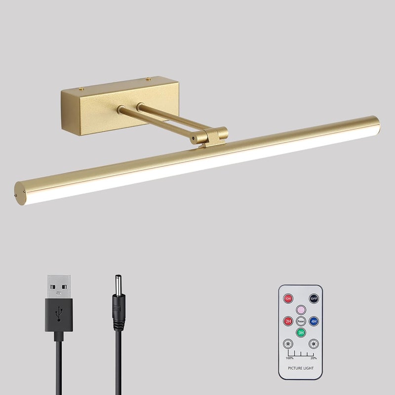 HOWMZON Battery Operated Picture Light,5200mAh Picture Lights for Wall with Remote,16 inch Art Light for Paintings, Gallery Lighting for Photo,Mirror,Artwork Frame,Portrait(Gold) - Image 1